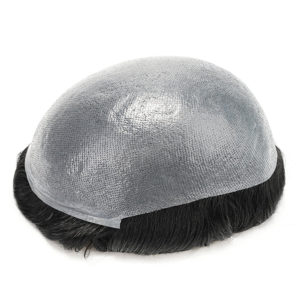 PHE-S1R Thin Skin Men's Toupee Hair Systems 0.08 mm Remy Hair Transparent Poly Skin