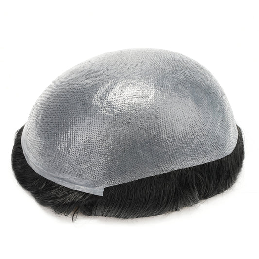 PHE-S1R Thin Skin Men's Toupee Hair Systems 0.08 mm Remy Hair Transparent Poly Skin