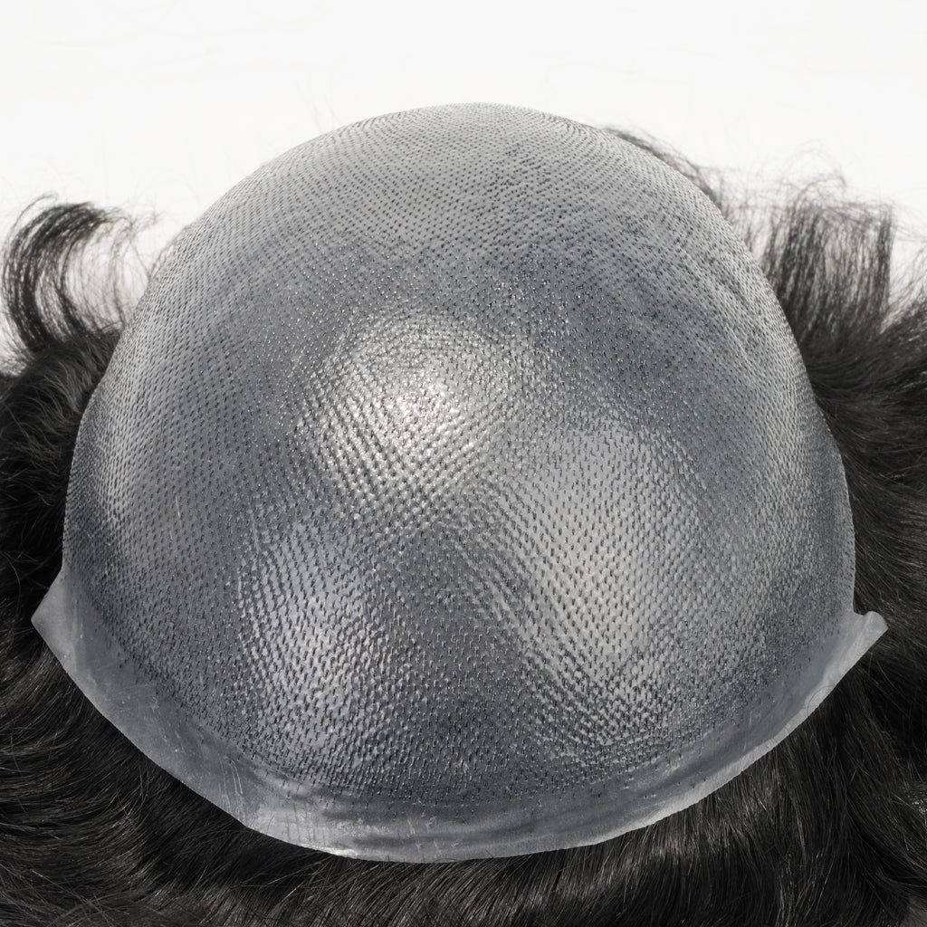 PHE-S1R Thin Skin Men's Toupee Hair Systems 0.08 mm Remy Hair Transparent Poly Skin