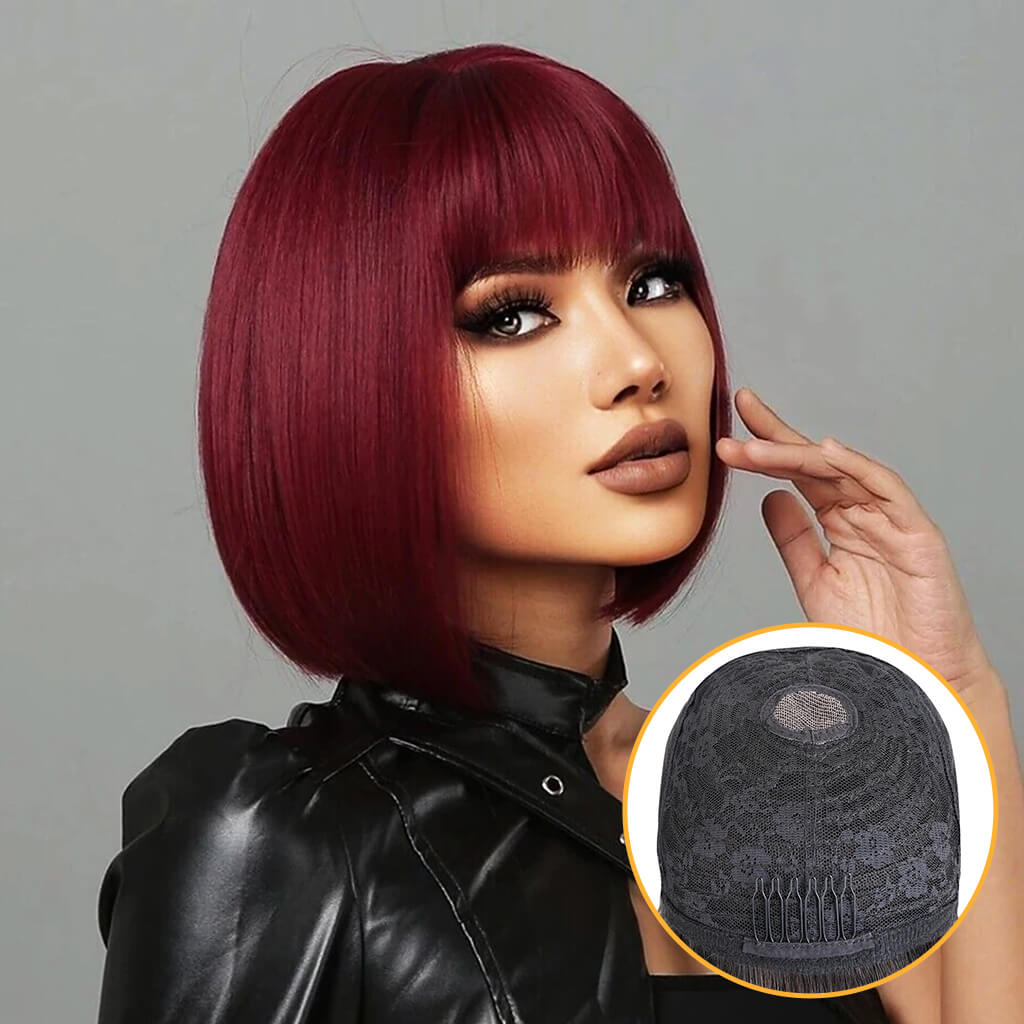 LXM - O Black Blonde Bob Wig With Bangs - Pro Hair Edit